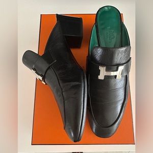 Hermes Classic Black Mules 39